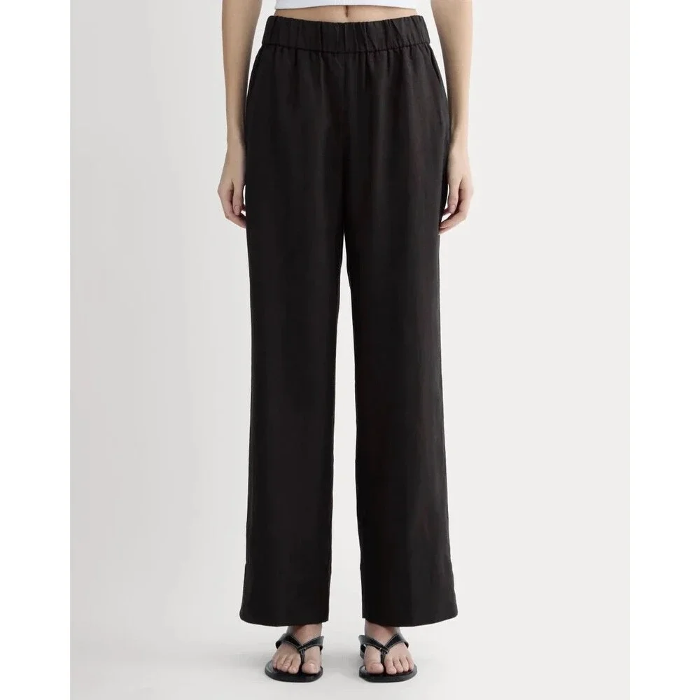 EVERLANE The Linen Easy Pant XS Black Straight Leg Pull On Casual Office NWT B7